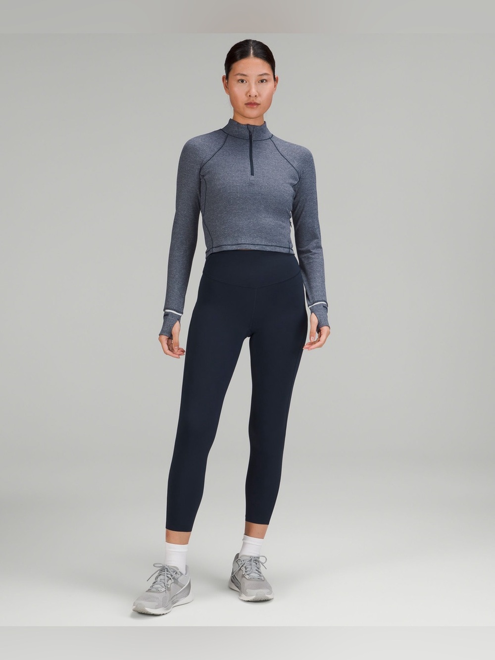 Lululemon It's Rulu Run Cropped Half Zip Ribbed -Heathered True Navy- Size 8